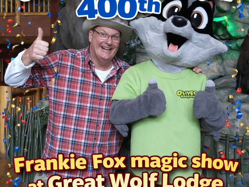 Scoop celebrating his 400th show at Great Wolf Lodge Niagara Falls